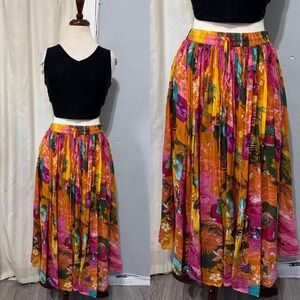 Silver Stream Petite‎ Tropical Floral Maxi Skirt Size S Elastic Waist Drawstring